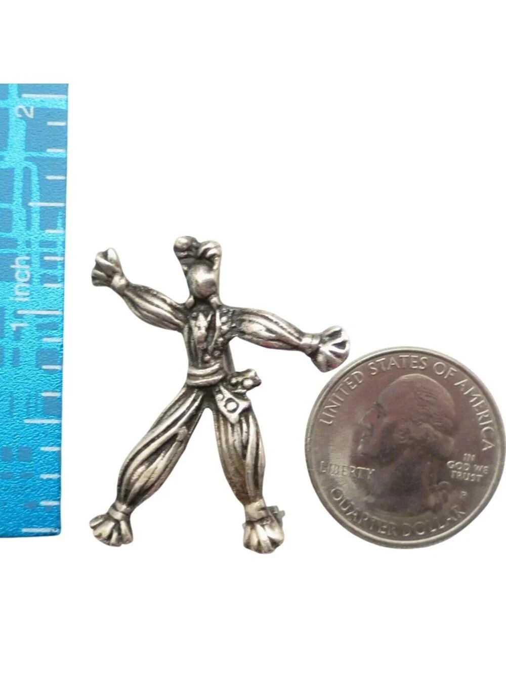 Sterling Silver Pom Pom Boy Brooch, Scarecrow Pin Vintage Unsigned, Rintintin